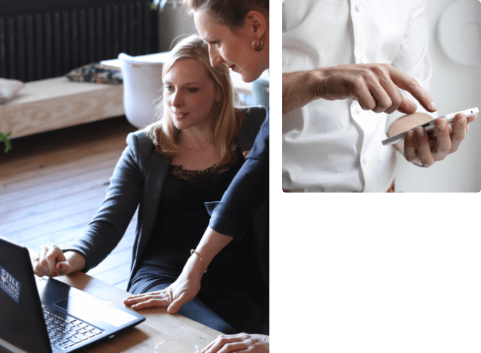 A collage of marketers working on laptops.